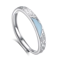 Bague réglable en argent 925 pour couple avec surface texturée et incrustation bleu clair - Ouvert Réglable / Style Femme (FDJZ-373)