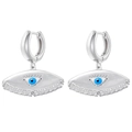 Macro shot of silver evil eye earrings with blue eye center and sparkling zircons - Silver Color (VE1261)