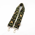 Close-up of green leopard print wide bag strap with gold metal lobster clasps - Army Green Gold Buckle