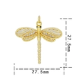 Ciondolo a forma di libellula dorata con ali bianche e piccoli diamanti da 27,5 mm - Oro Zircone Bianco-Libellula 0414
