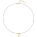Elegant pearl necklace with a golden letter R pendant and adjustable clasp for women - Letter R