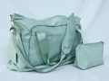 Mint green fitness travel bag with USB port and matching small pouch set - Olive Green