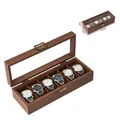 6-slot walnut wood watch display box with clear glass lid and vintage metal lock - 6-Slot Black Walnut