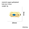 Détail macro d'une perle œil en cœur plaquée or 18K avec dimensions et spécifications - Perle Émail Bleu Conrance(P00256)