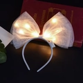 LED light-up bunny ear headband with white mesh bow decoration for party glow - Bow Headband / Mesh White + Warm Light