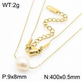 Gold-plated stainless steel necklace with a minimalist white freshwater pearl pendant - Necklace / Gold