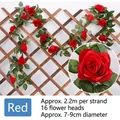 Artificial red rose vine 2.2m with 16 flowers for wedding and home decoration - 2.2m/16 Heads / 16 Heads Rose Red