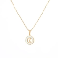 Golden round pendant necklace with white inlay and letter Z center, minimalist style - Letter Z