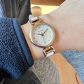 Elegant GOGOEY small dial watch with white leather strap and gold case for women - White