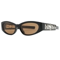 Y2K oval sunglasses in black finish with brown lenses and silver star temple accents - Black Frame Tea Lens
