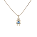 Mini gold boy charm necklace with clear round stone and blue triangle crystal - Girl-December