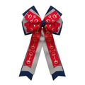 Barrette nœud équestre marine et rouge avec motif mors doré sur ruban gros-grain - Pince à cheveux / Épissage Rouge Gris Bleu