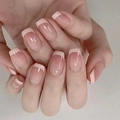 Handmade nude blush gradient French square press-on nails with white tips for women - Bs2049# Peach Cheek Pink Face / Phototherapy Glue Style
