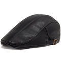 Boina clásica de cuero PU negro con hebilla de bronce y acabado de textura de piel - Ajustable / Negro