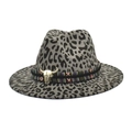 Cappello fedora leopardato in lana con fascia etnica e accessorio testa di toro dorata - M(56-58cm) / Grigio