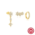 Three-piece golden S925 sterling silver earring set with marquise and drop zircon stones - 925 Silver / Gold Style 2