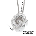 Détail du pendentif lettre G argenté avec incrustation de zircone et dimensions - Lettre G