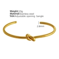 French vintage style golden twisted knot C-shaped open bracelet in durable stainless steel - SZ45 Thin Knot / 1mm Thin Gold
