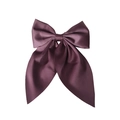 Handmade deep purple satin bow hair clip with elegant long ribbons for daily wear - Deep purple