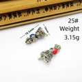 Tibetan silver vajra bell charm in retro silver finish with red and blue accents - Antique Silver Enamel Bell Pair (25#) / 1 Pair Pack / Antique Silver with Red & Blue Enamel