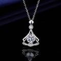 Elegant silver fan-shaped necklace featuring a round center diamond and halo stones - Xl-132 [with Cross Chain]