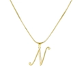 Golden necklace featuring a letter N pendant with zircon inlay on a sleek snake chain - Letter N / Gold