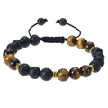 Detailed shot of 8mm amethyst and tiger eye beaded bracelet with adjustable woven cord - Lava Stone + Tiger Eye Bracelet