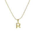 18k gold plated bubble letter R pendant necklace with a pearl on a bead chain - Letter R