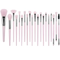 Set of 20 pink makeup brushes with synthetic bristles and long handles for full face makeup - Pink Silver (Set of 20)