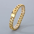Polished 12mm Cuban link bracelet for men in gold-plated stainless steel finish - Gold