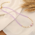 Collana multistrato bohémien con cristallo viola, perle e ciondolo a forma di orso - Stile Orso in Cristallo Viola