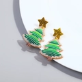 Festive green acrylic Christmas tree earrings with gold glitter stars for party wear - Style 8 - Simple Wavy Green Glitter Tree