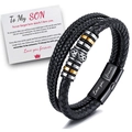 Three-layer braided leather bracelet with magnetic clasp and inspirational son gift card - Love You Forever/With Son Card