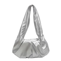 Silver metallic pleated shoulder bag for women with a modern minimalist slouchy design - Silver