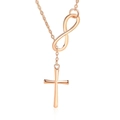 Rose gold necklace with infinity symbol and cross pendant on a clean white background - DY722 Infinity Design / Rose Gold with Cross Chain