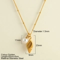 Golden stainless steel shell and pearl pendant necklace for women in vacation style - Imitation Pearl + Conch(25205)