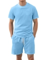 Men's waffle knit t-shirt and shorts casual two-piece set in light blue color - S / Light Blue