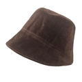 Sombrero bucket de ante marrón oscuro para mujer con parte superior plana y costuras - café