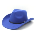 Detail of royal blue wool felt cowboy hat with black leather band and silver buckle - M (56-58cm) / Sapphire Blue