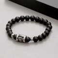 Tiger eye agate beads bracelet with vintage titanium steel skull charm on grey stone surface - Black Stone Style (KB183248-TLX)