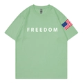 Light green cotton T-shirt with white FREEDOM print and flag patch on the sleeve - S / Bean Green