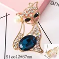 Blue gemstone cat pendant with gold plating and white pearls, size 42x67mm - D199 Gem Fox (Peacock Blue)