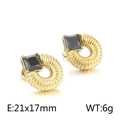 Vintage gold-plated titanium earrings with black square stone in a spiral geometric design - Style C Black Stone Spiral Round (Gold)