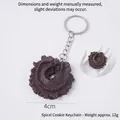 Brown chocolate cookie keychain model in resin with 4cm diameter and silver ring - Spiral Cookie / Keychain