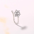 Elegant silver U-shaped non-pierced nose ring featuring a crystal flower design - SE1448 Silver Flower
