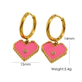Orecchini a cuore in smalto rosa e acciaio inossidabile placcato oro 14K con piccolo diamante - Rosa