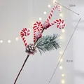 Artificial Christmas pine branch with candy canes, pine cones and red ornaments, 42cm length - (243614) Glitter Ball Pine Branch