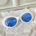 Retro oval white sunglasses with translucent blue lenses for a bold dopamine style - Round White Frame Blue Lens Retro