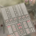 Stickers ongles 3D avec motifs de tricot blancs et nœuds roses TS-4264 - Style de Noeud de Texture de Pull de Flocon de Neige 5D (TS-4264-浮雕)