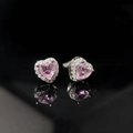 Sparkling silver S925 heart earrings with pink heart stone and white zircon halo - Pink Diamond Heart-shaped Earrings Led-78